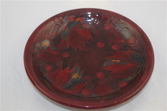 A Moorcroft Leaf and Berry pattern flambe dish, 1945-49, 22cm